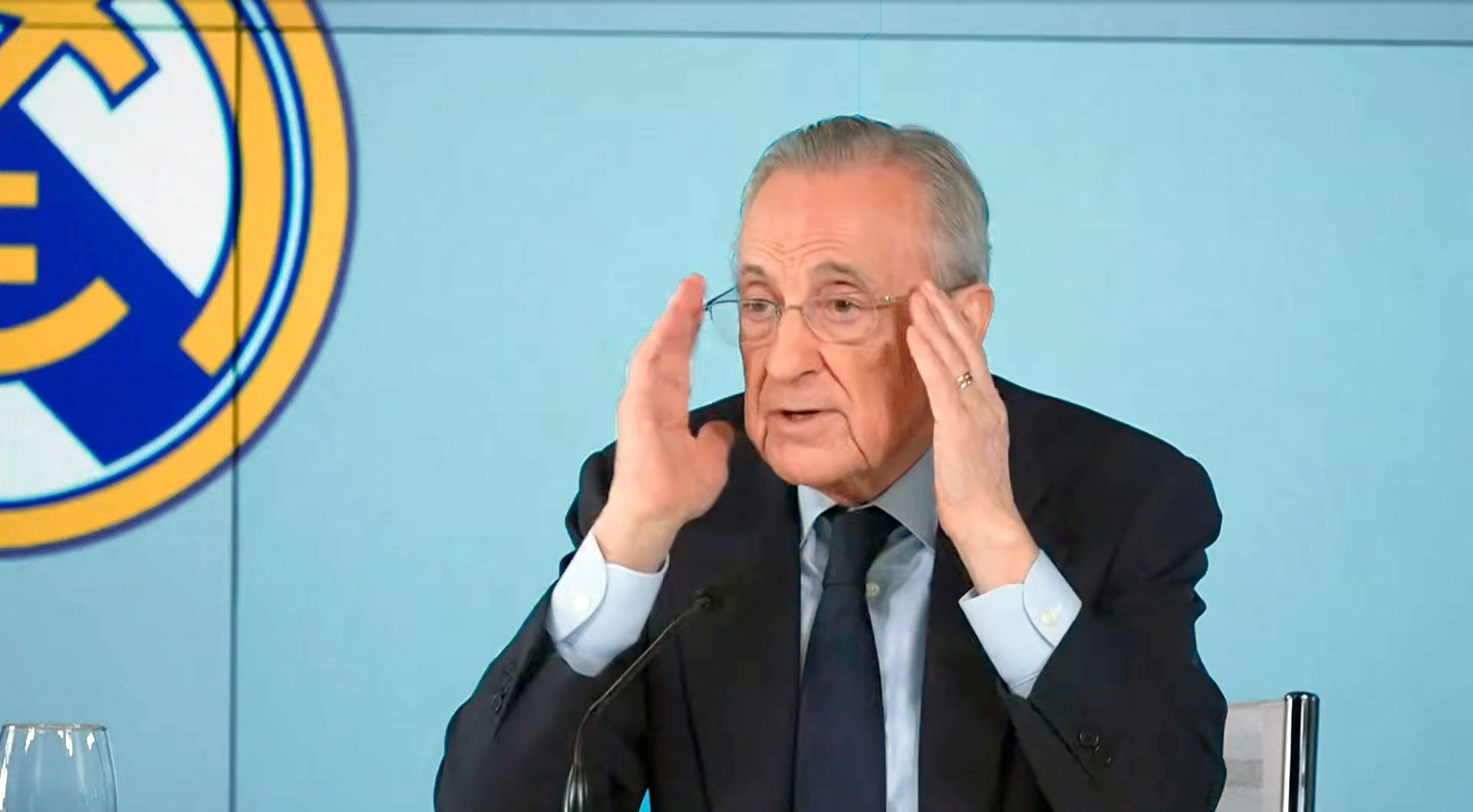 Florentino Pérez, presidente de Real Madrid, durante la rueda de prensa del pasado martes