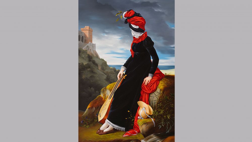 Ewa Juszkiewicz In a Shady Valley, Near a Running Water (after François Gérard), 2023 Óleo sobre lienzo, 270 × 160 cm FAMM (Femmes Artistes Musée Mougins), The Levett Collection