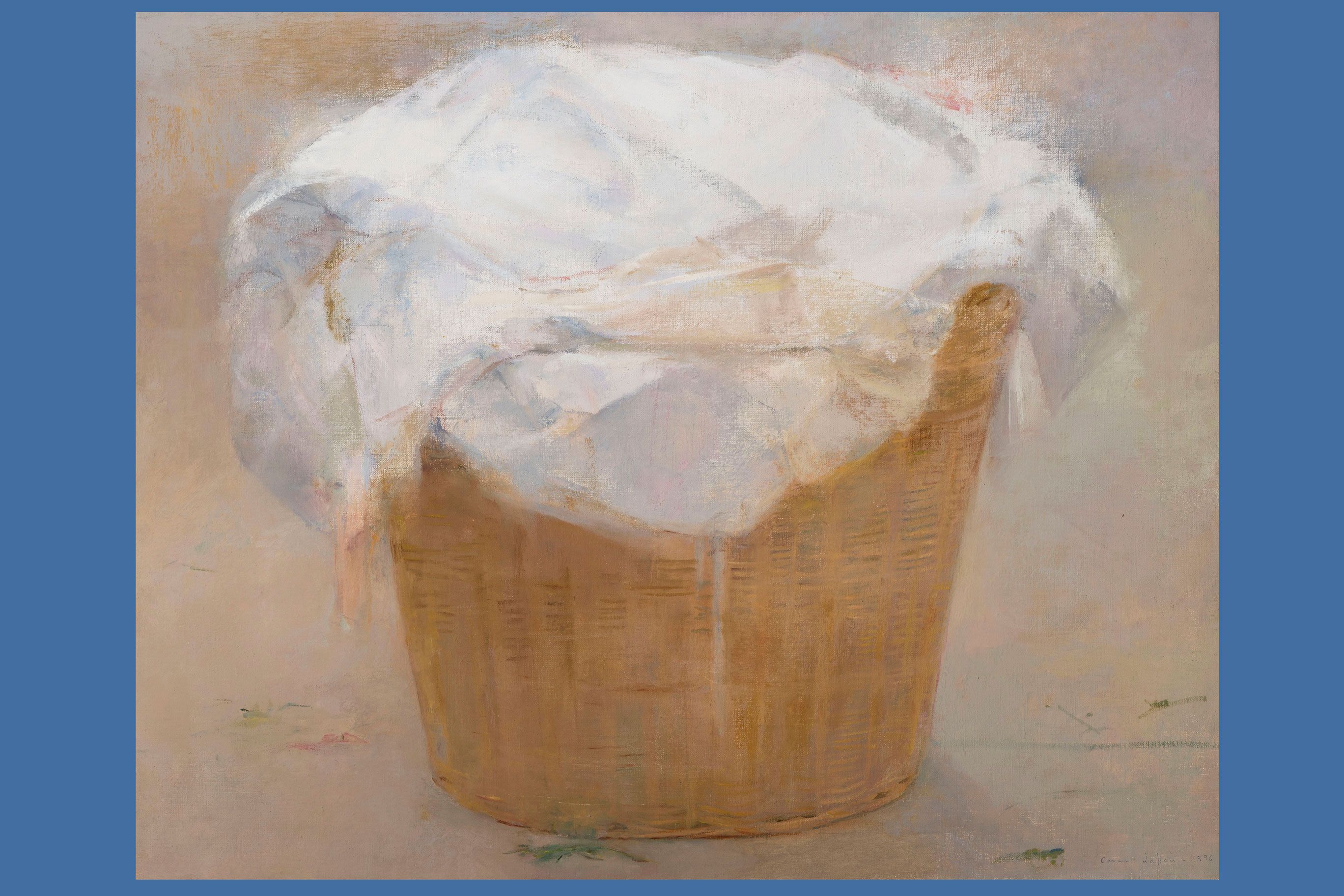 Carmen Laffón, Canasta con ropa blanca, 1992 1996 Óleo sobre lienzo, 65 × 81 cm. Colección Alberto de Alcocer. © Carmen Laffón, VEGAP, Madrid, 2026. Fotografía Claudio del Campo