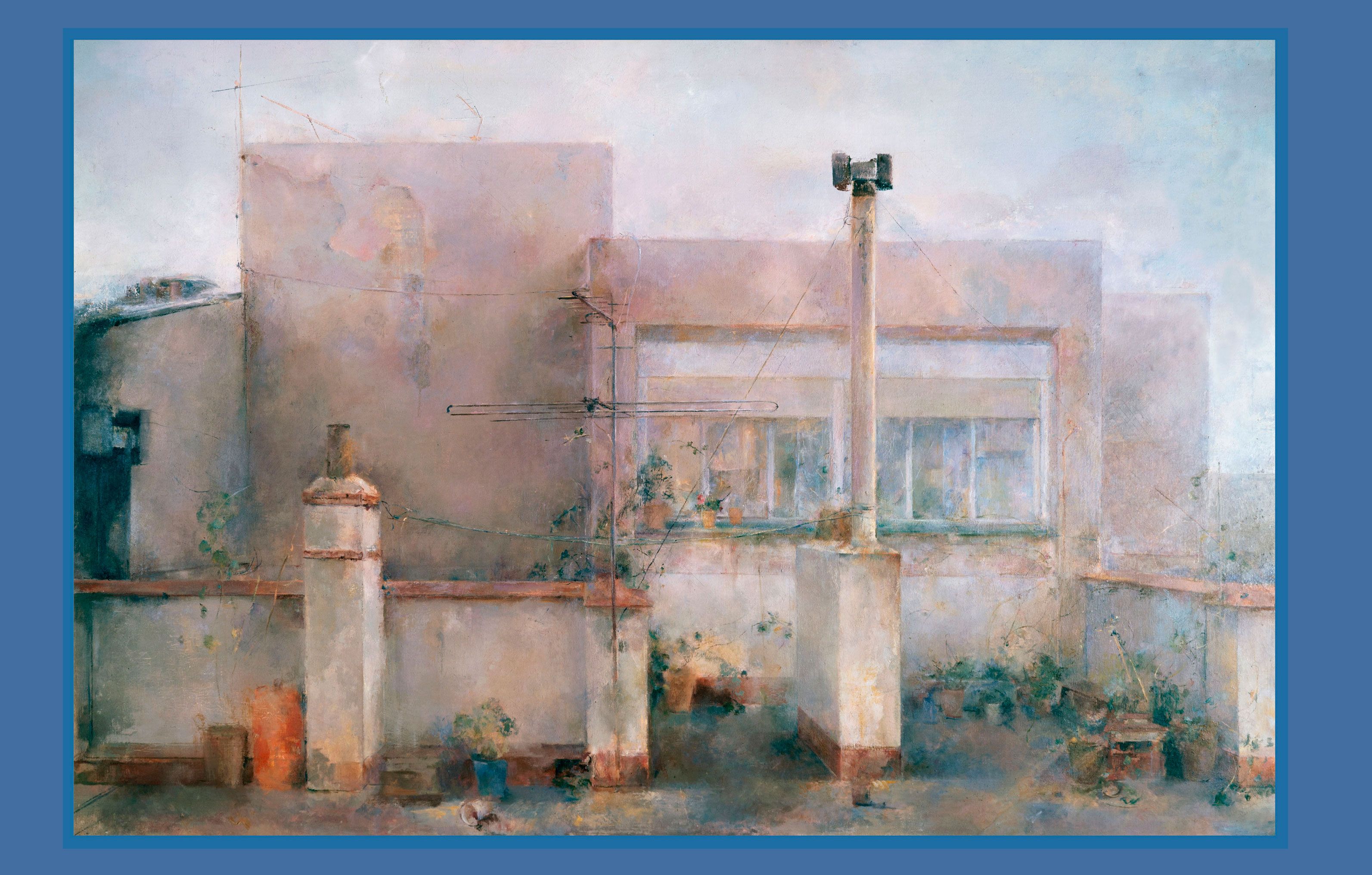 Carmen Laffón, La terraza. Madrid, 1973 1975 Óleo sobre lienzo, 115 × 174 cm. Colección privada. © Carmen Laffón, VEGAP, Madrid, 2026. Fotografía Claudio del Campo