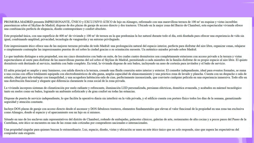 Anuncio ático de lujo comprado por la Comunidad de Madrid