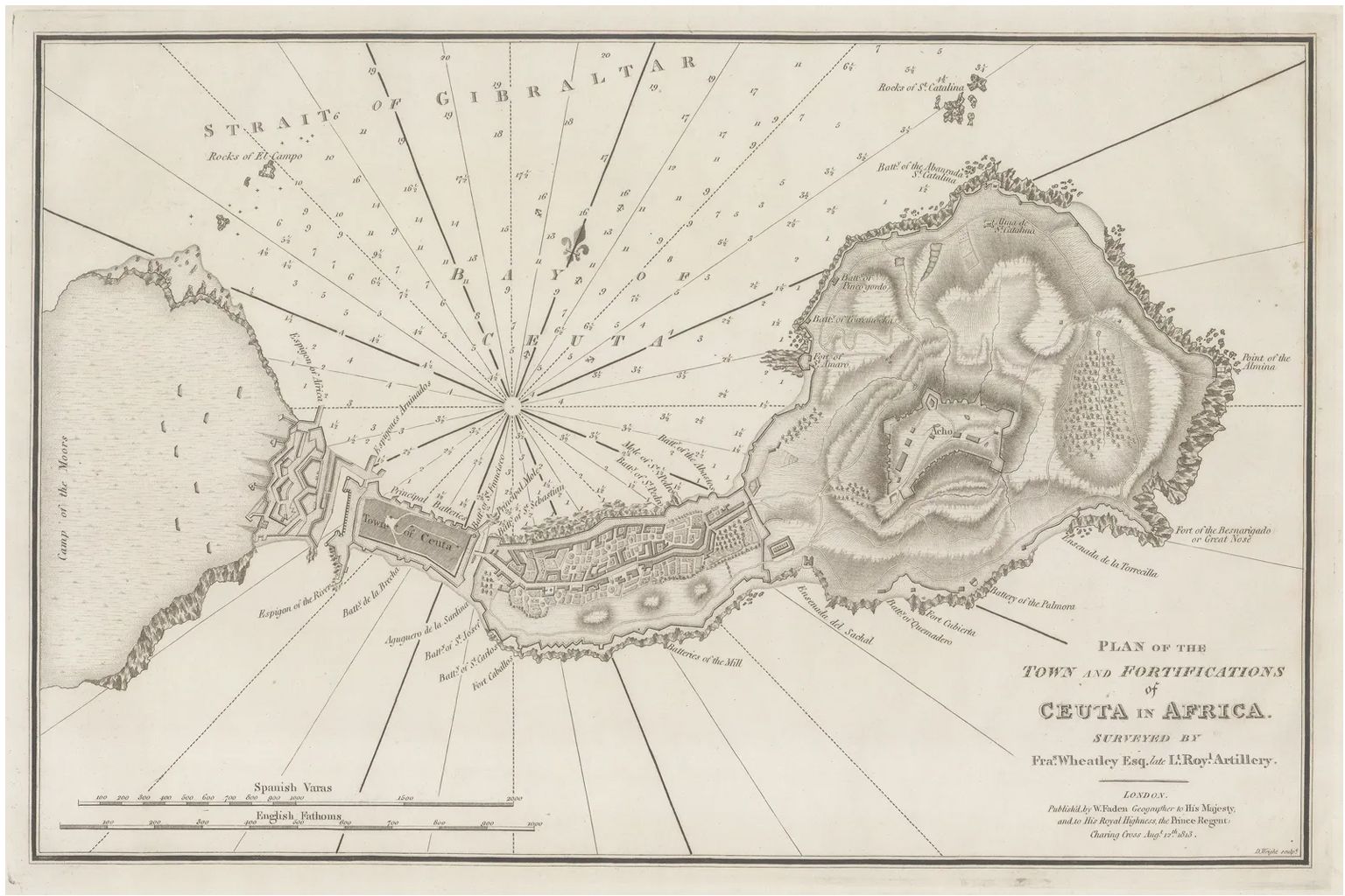 Plano de la ciudad y las fortificaciones de Ceuta, William Faden , 1813