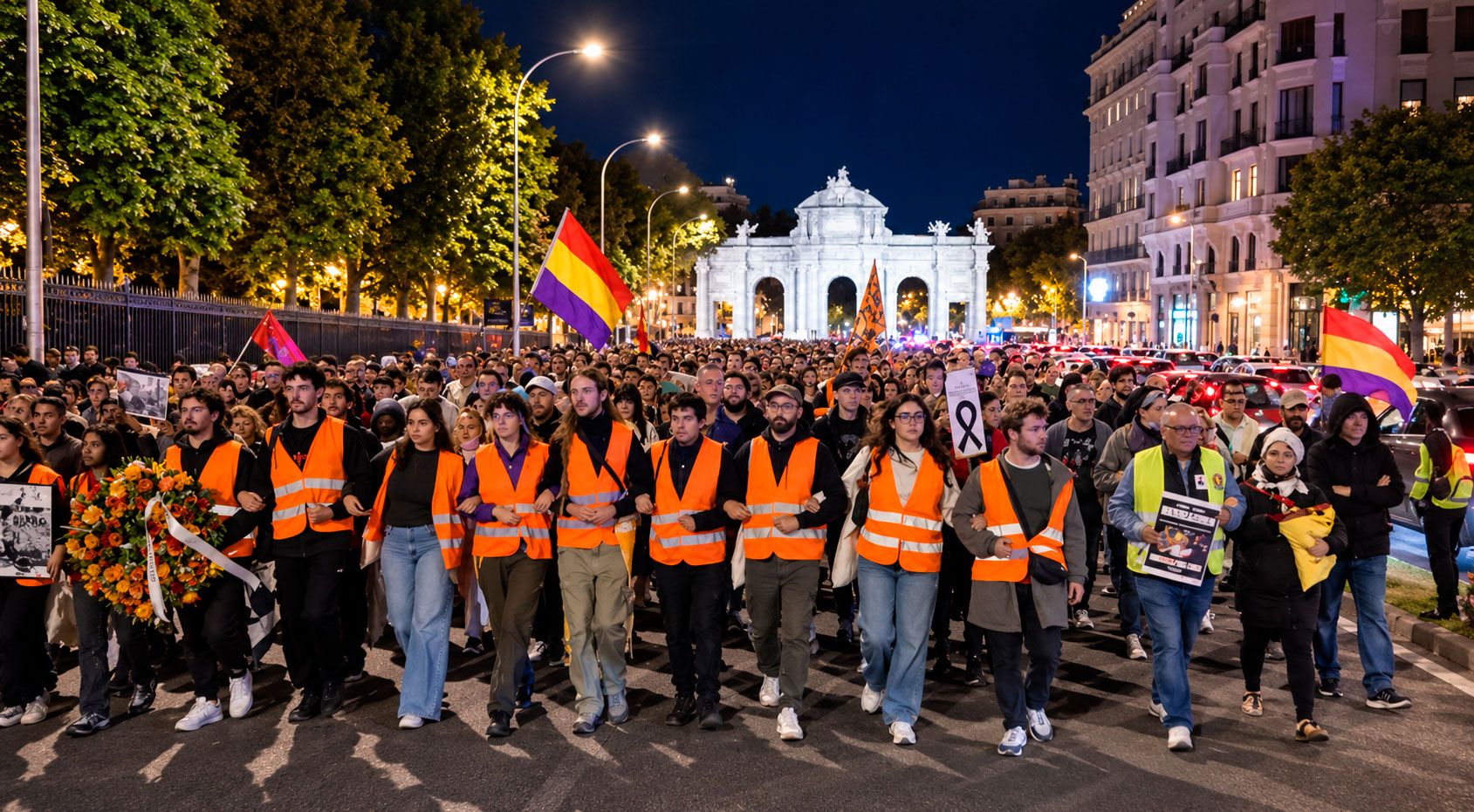 Manifestantes marchan desde el campamento de protesta en el centro de Madrid hasta la antigua vivienda de Maricarmen Abascal