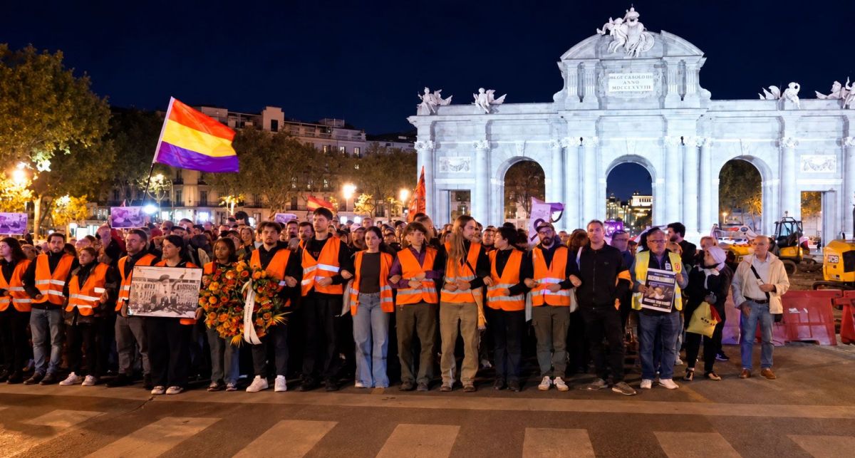 Manifestantes marchan desde el campamento de protesta en el centro de Madrid hasta la antigua vivienda de Maricarmen Abascal 