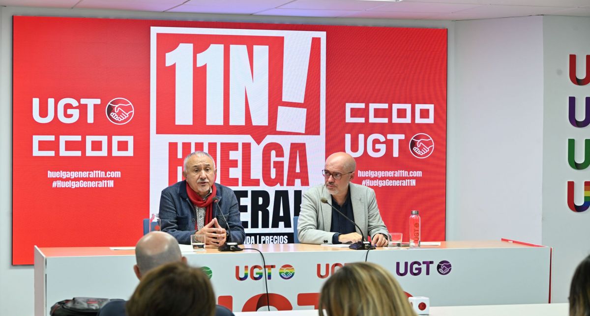 Rueda de prensa UGT  y CCOO, Pepe Álvarez y Unai Sordo, Huelga General 11N, foto Agustín Millán