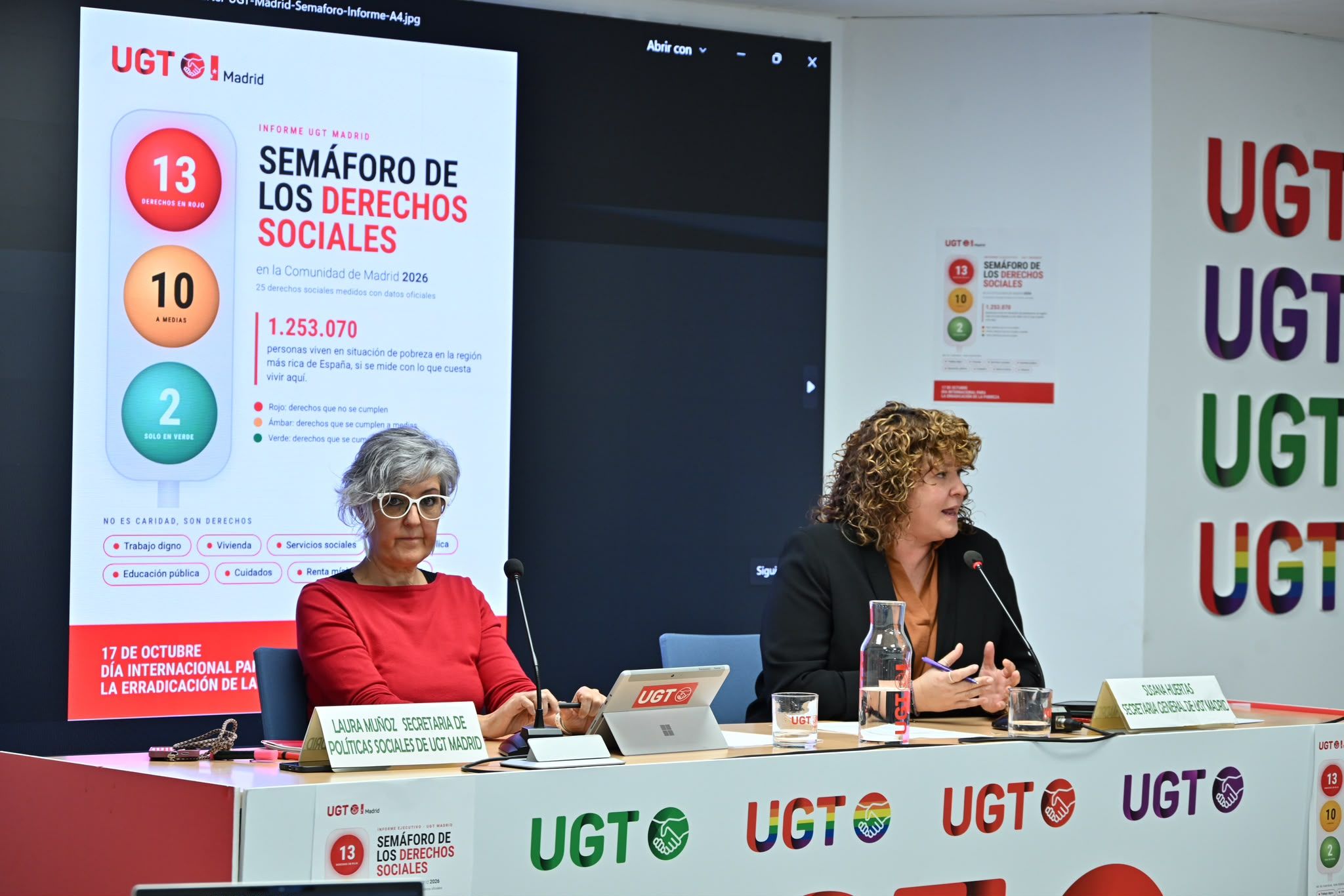 Susana Huertas, secretaria General de UGT Madrid y Laura Muñoz, secretaria de políticas sociales, foto Agustín Millán