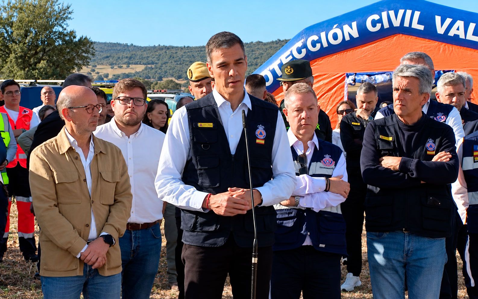 Pedro Sánchez realiza una declaración desde el Puesto de Mando Avanzado en Urda