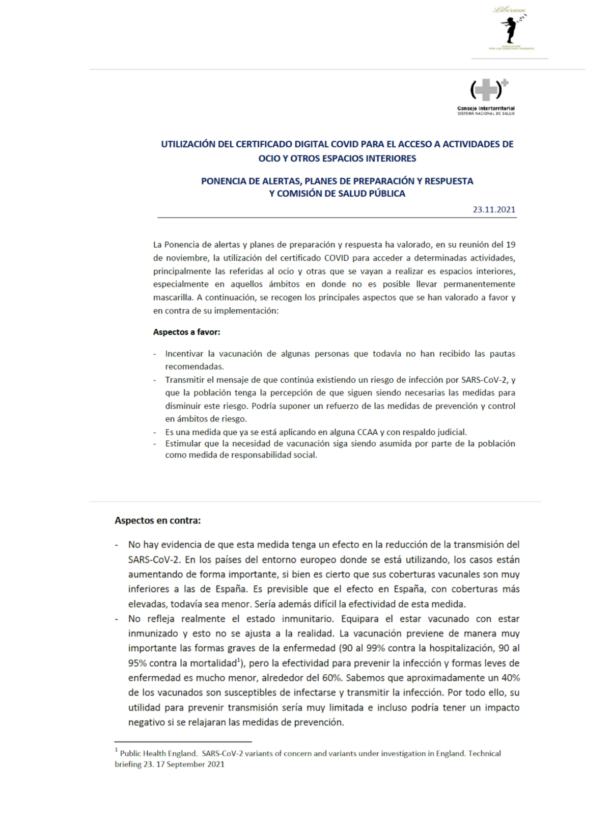 Informe Consejo Interterritorial 23 de noviembre 21