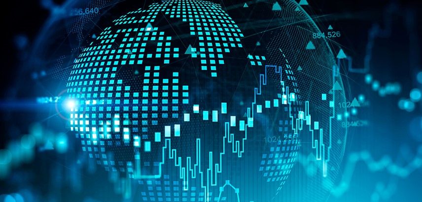 Digital graph and planet hologram background