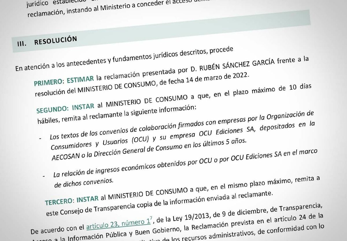 Transparencia obliga a Consumo a entregar los convenios por los que OCU recibe pagos de empresas