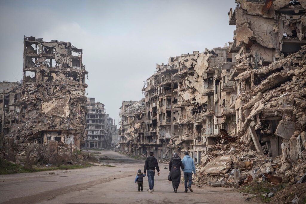 Un paisaje urbano devastado en Ucrania.