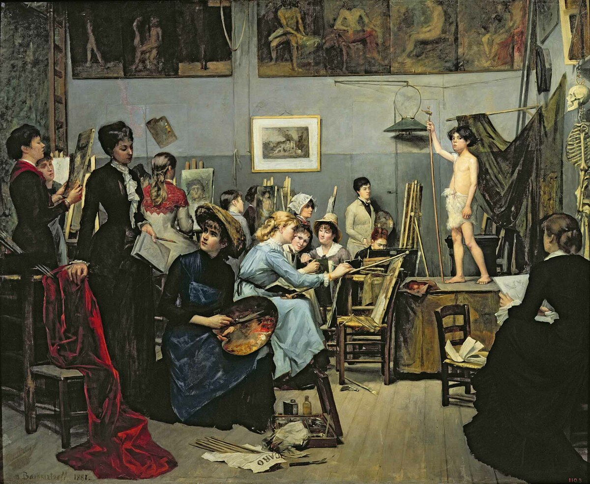 04.jpg  El Estudio (1881), por Marie Bashkirtseff, que se autorretrató en el centro del cuadro. | Foto: Art Renewal Center