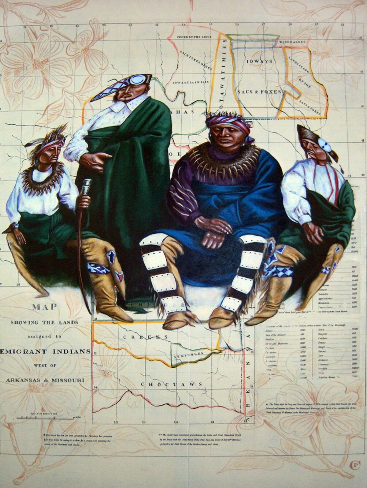 “Displaced Peoples”, acrílico y medios mixtos sobre panel de madera, 101 x 76 centímetros, 2014